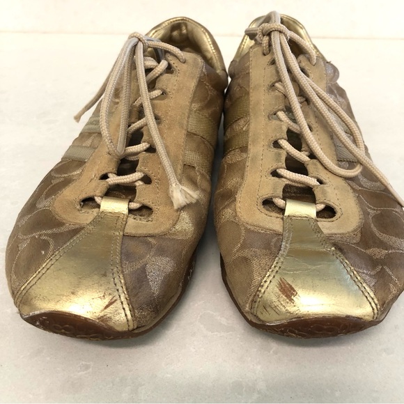 Coach Katelyn Gold Sneakers Women’s 9, Style A1166, Signature C Logo Metallic - Picture 7 of 15